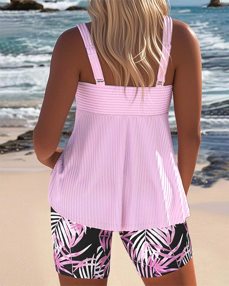 Stilværk™ | Tankini Randig Vest Med Trykte Strandbukser