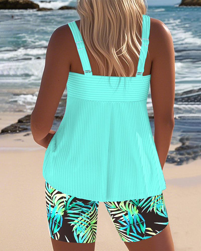 Stilværk™ | Tankini Randig Vest Med Trykte Strandbukser