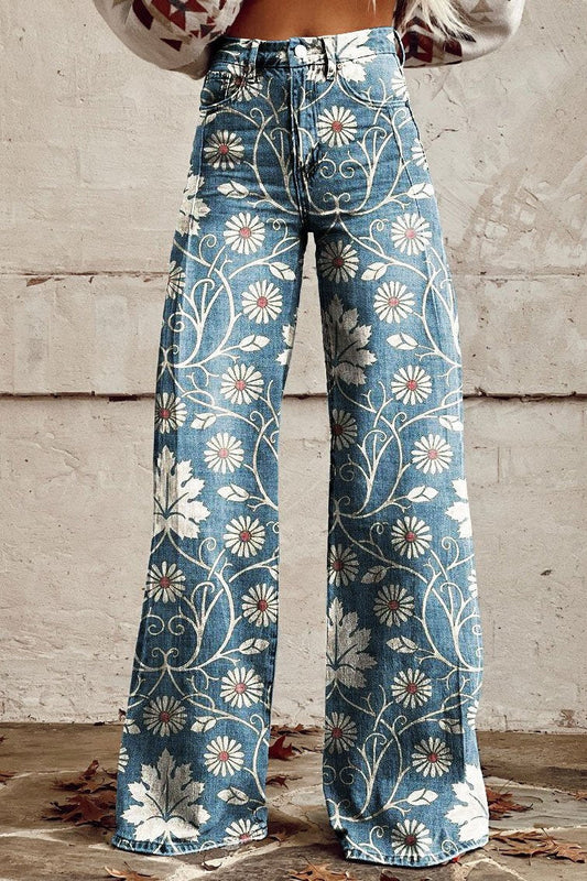Stilværk™ | Boho Blomstrede Wide-Leg Bukser
