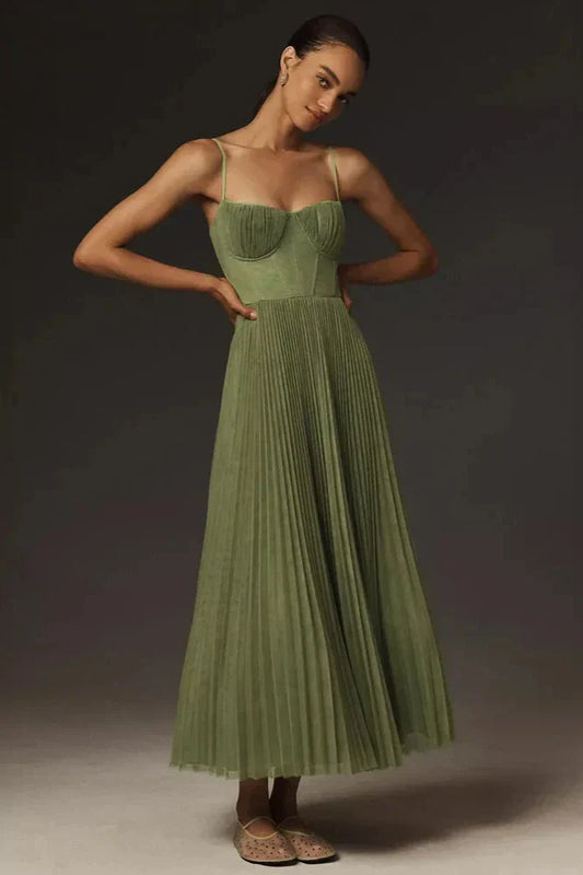Stilværk™ | Bustier plisseret tyl Fit & Flare midikjole