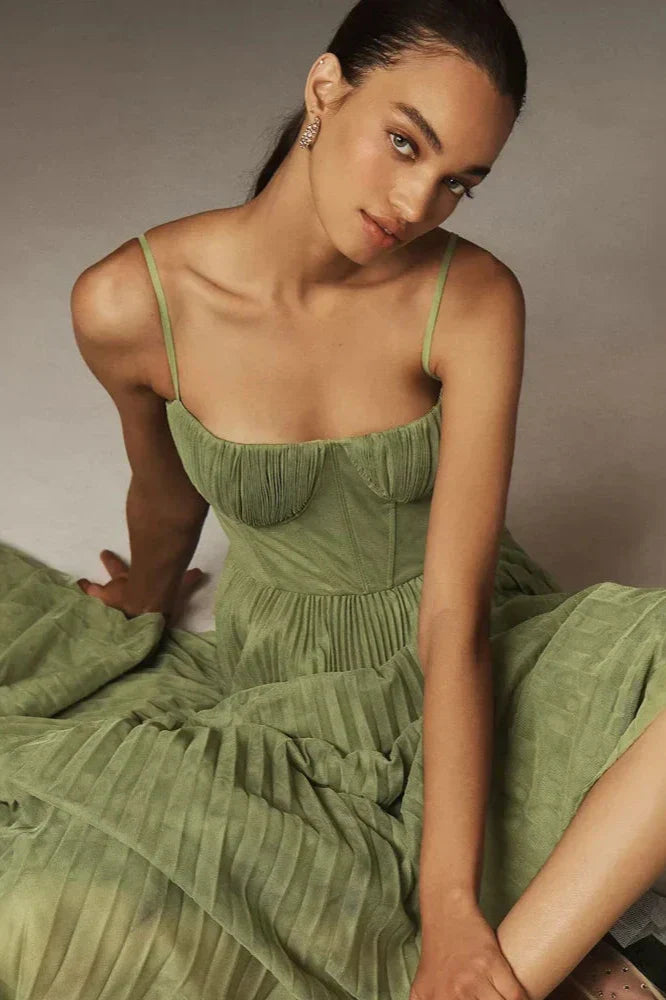 Stilværk™ | Bustier plisseret tyl Fit & Flare midikjole