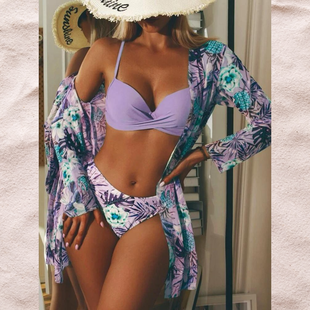Stilværk™ | 3-delt Tropisk Bikinisæt med Kimono