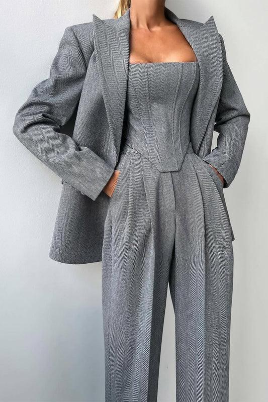 Stilværk™ | Tre-delt sæt med dobbeltradet blazer