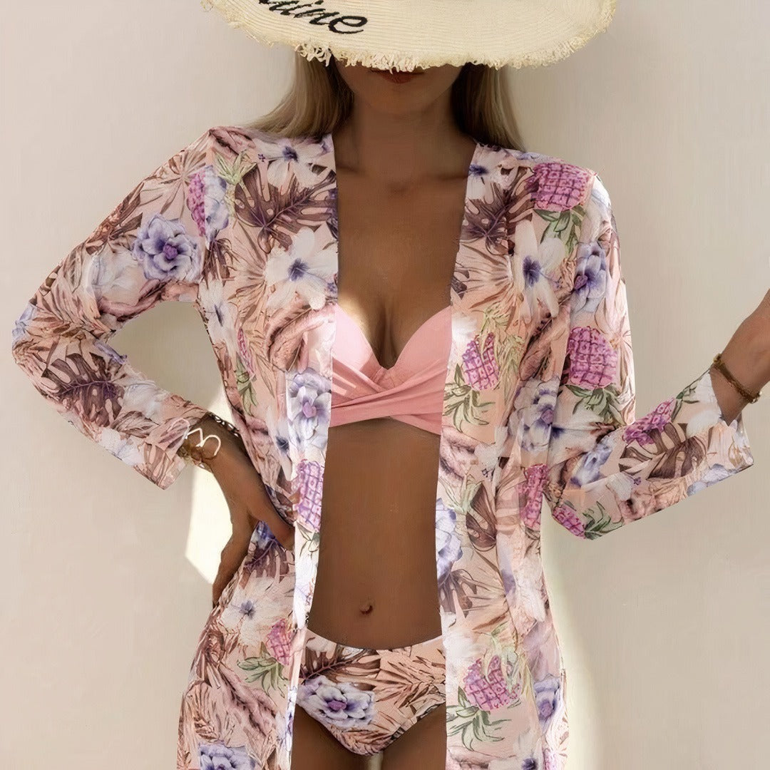 Stilværk™ | 3-delt Tropisk Bikinisæt med Kimono