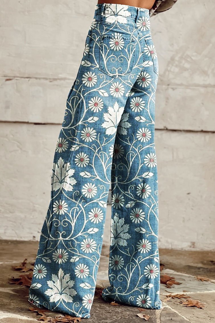 Stilværk™ | Boho Blomstrede Wide-Leg Bukser