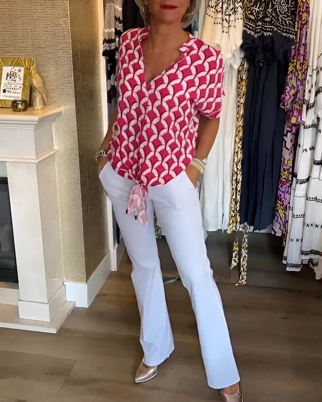 Stilværk™ | Casual Top Med Print Og V-Hals