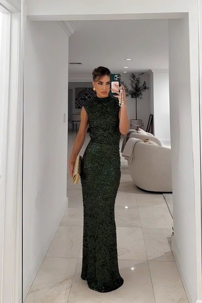 Stilværk™ | Elastisk paillet-maxikjole uden ryg