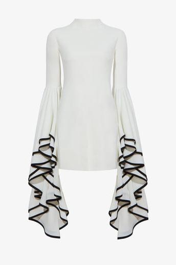 Stilværk™ | Maxine kontrasterende minikjole med flæseærmer