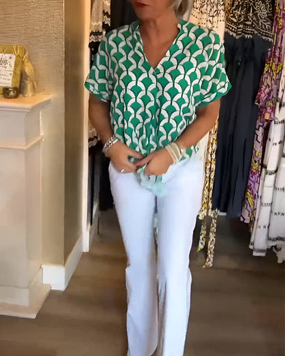 Stilværk™ | Casual Top Med Print Og V-Hals